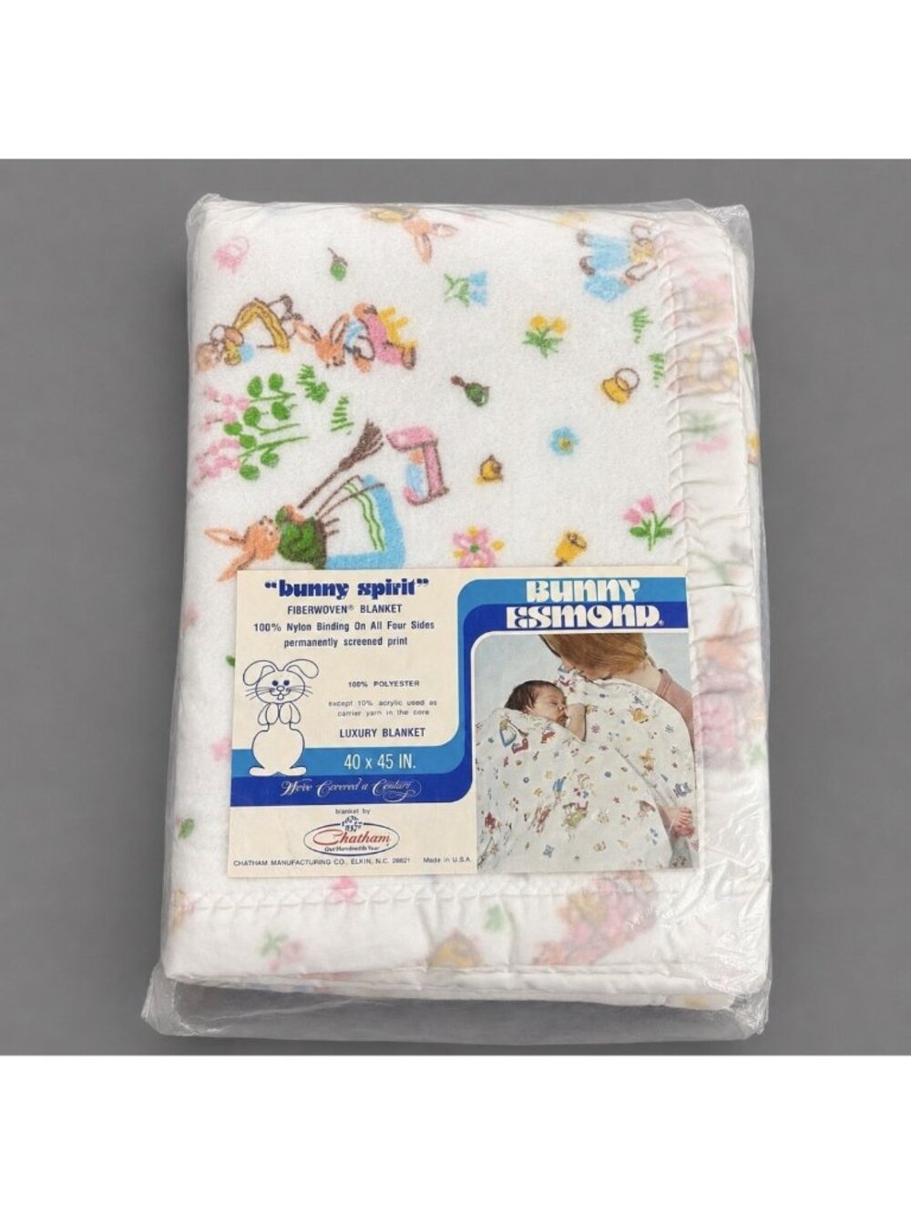Vintage 70s CHATHAM Baby Crib Blanket Bunny Esmond Fleece Baby Blanket White NEW